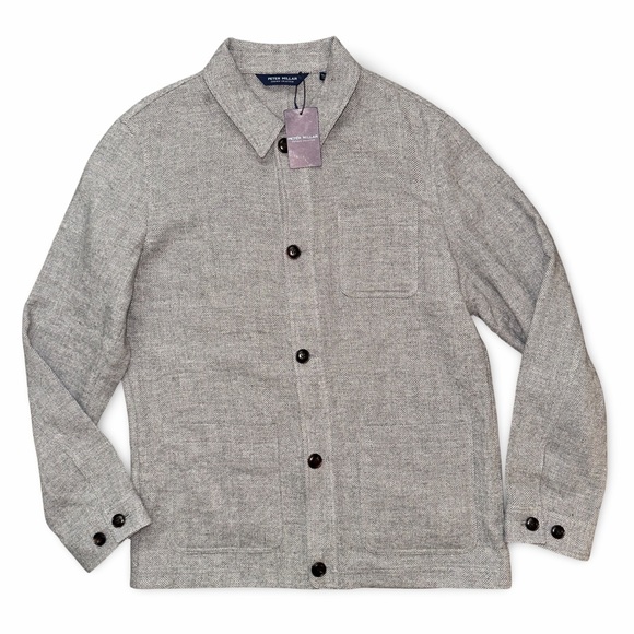 Peter Millar Artisan Crafted Cashmere Linen Chore Coat in Gale Grey Herringbone - Picture 8 of 13